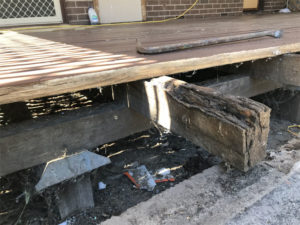 Improper decking construction resulted in rotten timbers